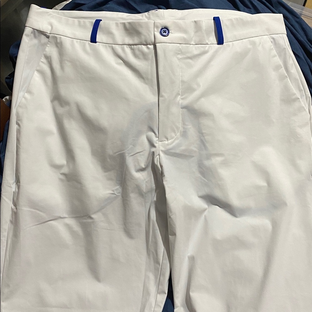 MAC Cosmetics White Pants with Blue Trim